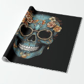 Bloemen Mexicaanse schedel Dag van de Dode Dia De  Cadeaupapier (Uitgerold)