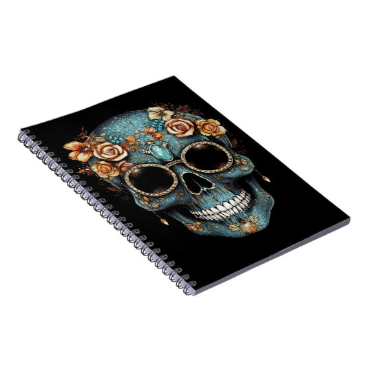 Bloemen Mexicaanse schedel Dag van de Dode Dia De  Notitieboek (Rechterzijde)