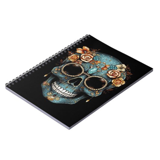 Bloemen Mexicaanse schedel Dag van de Dode Dia De  Notitieboek (Linkerzijde)