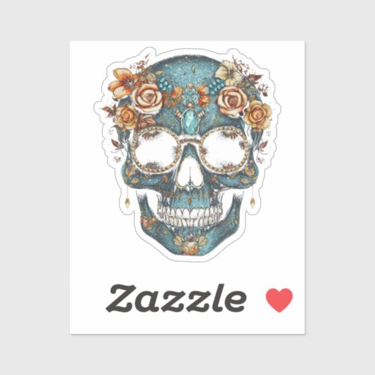 Bloemen Mexicaanse schedel Dag van de Dode Dia De  Sticker (Vel)