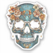 Bloemen Mexicaanse schedel Dag van de Dode Dia De  Sticker (Voorkant)