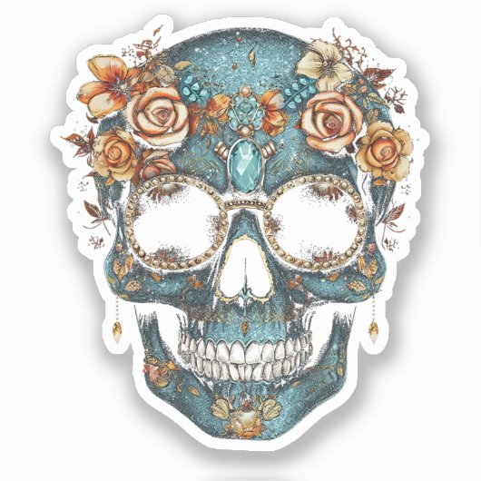 Bloemen Mexicaanse schedel Dag van de Dode Dia De  Sticker (Voorkant)