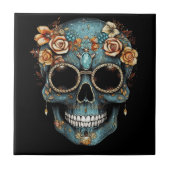Bloemen Mexicaanse schedel Dag van de Dode Dia De  Tegeltje (Voorkant)