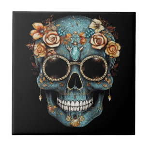 Bloemen Mexicaanse schedel Dag van de Dode Dia De Tegeltje
