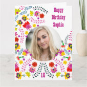 Bloemen Mexicaanse volkskunst elke leeftijd foto V Kaart (Voorkant)