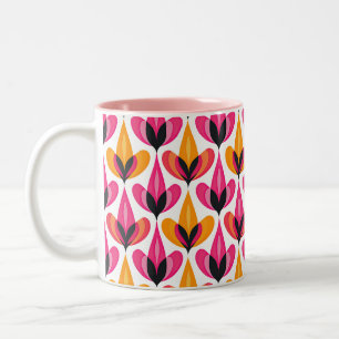 Bloemen Mid Century Modern Roze & Sinaasappel RETR Tweekleurige Koffiemok