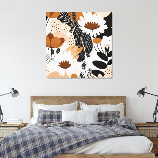 Bloemen Mid Century Moderne Boho Print (Insitu (Slaapkamer))