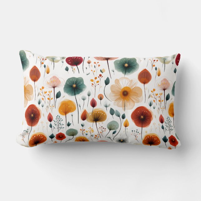 Bloemen minimalistisch rood groen geel Sinaasappel Kussen (Voorkant)