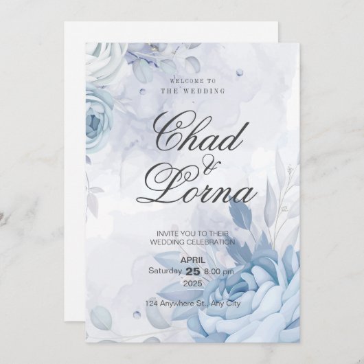 Bloemen minimalistische Waterverf bruiloft uitnodi Kaart (Voorkant / Achterkant)