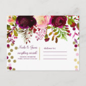 Bloemen Modern Goud Bourgondië Bold Save the Date Aankondigingskaart (Achterkant)