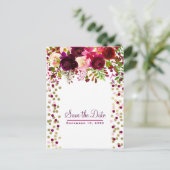 Bloemen Modern Goud Bourgondië Bold Save the Date Aankondigingskaart (Staand voorkant)