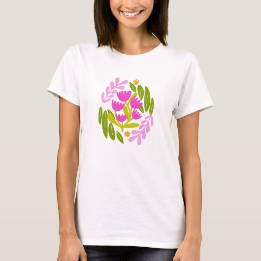 Bloemen modern groen roze elegante botanische t-shirt (Voorkant)