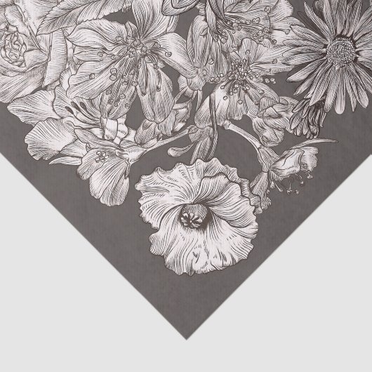  bloemen, modern ivoor en grijs tissuepapier (Detail)