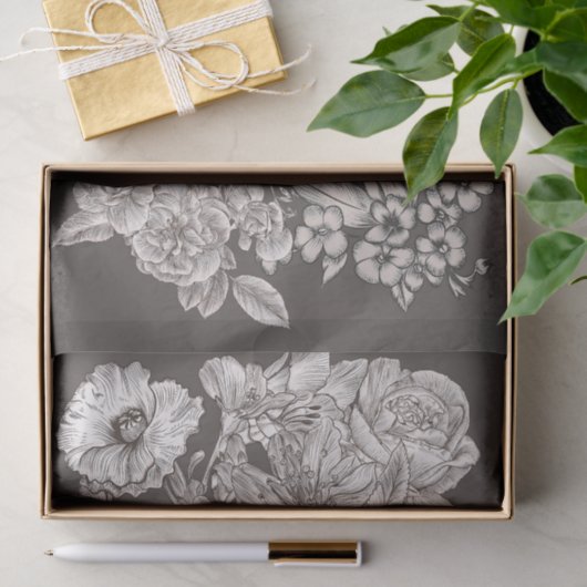  bloemen, modern ivoor en grijs tissuepapier (Geschenk)