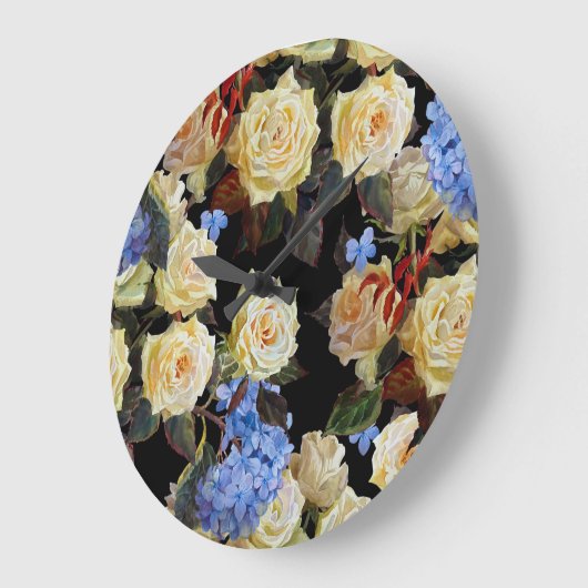 Bloemen modern patroon, witte rozen, blauwe horten grote klok (Hoek)