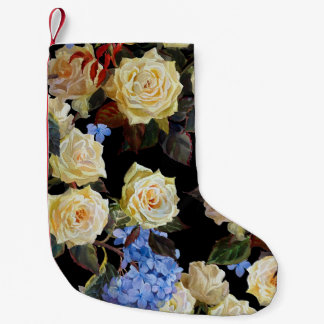 Bloemen modern patroon, witte rozen, blauwe horten kleine kerstsok