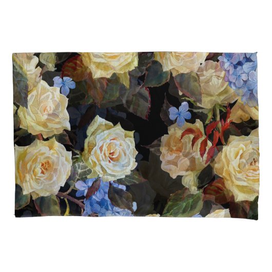 Bloemen modern patroon, witte rozen, blauwe horten kussensloop (Voorkant)