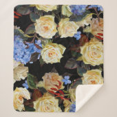 Bloemen modern patroon, witte rozen, blauwe horten sherpa deken (Voorkant)