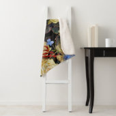 Bloemen modern patroon, witte rozen, blauwe horten sherpa deken (In situ)