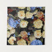 Bloemen modern patroon, witte rozen, blauwe horten wandkleed (Voorkant (horizontaal))