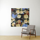 Bloemen modern patroon, witte rozen, blauwe horten wandkleed (In Situ (horizontaal))