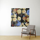 Bloemen modern patroon, witte rozen, blauwe horten wandkleed (In situ)