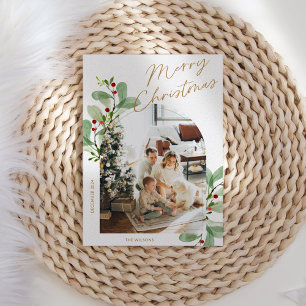 Bloemen Modern Rustieke Familie Foto Kerstmis Feestdagenkaart