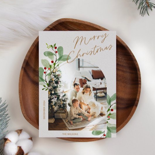 Bloemen Modern Rustieke Familie Foto Kerstmis Feestdagenkaart