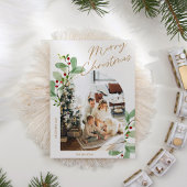 Bloemen Modern Rustieke Familie Foto Kerstmis Feestdagenkaart