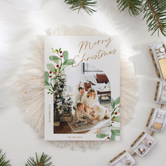 Bloemen Modern Rustieke Familie Foto Kerstmis Feestdagenkaart