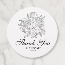 Bloemen Modern Zwart en Wit Dank u Bedankjes Labels