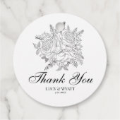 Bloemen Modern Zwart en Wit Dank u Bedankjes Labels (Achterkant)