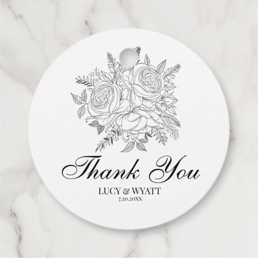Bloemen Modern Zwart en Wit Dank u Bedankjes Labels (Achterkant)