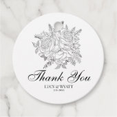 Bloemen Modern Zwart en Wit Dank u Bedankjes Labels (Voorkant)