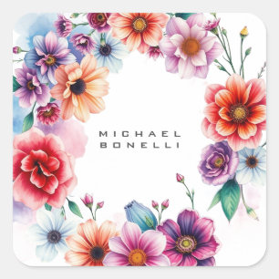 Bloemen Moderne Eigen Naam Professioneel Vierkante Sticker