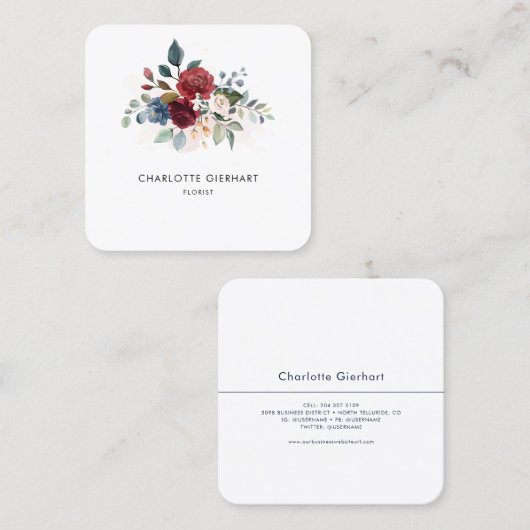 Bloemen Moderne professionele bloemist Vierkante Visitekaartje (Voorkant / Achterkant)