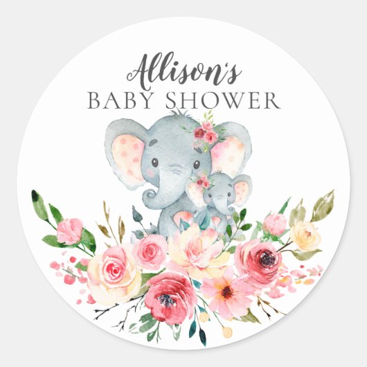 Bloemen Moeder & Baby Olifant Baby shower Ronde Sticker (Voorkant)