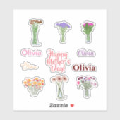  Bloemen Moederdag Stickers +Custom Namen (Vel)