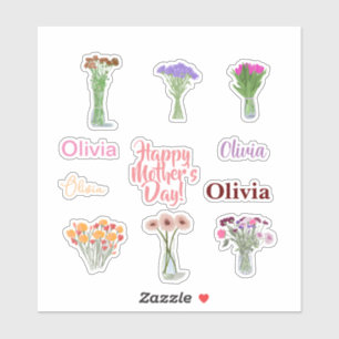 Bloemen Moederdag Stickers +Custom Namen