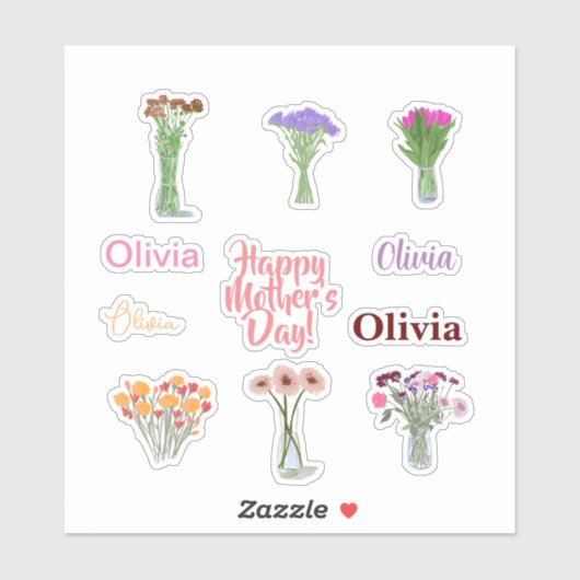 Bloemen Moederdag Stickers +Custom Namen (Vel)