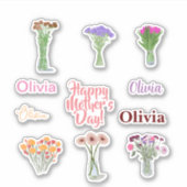 Bloemen Moederdag Stickers +Custom Namen (Voorkant)