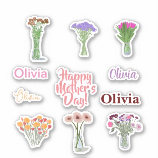  Bloemen Moederdag Stickers +Custom Namen (Voorkant)