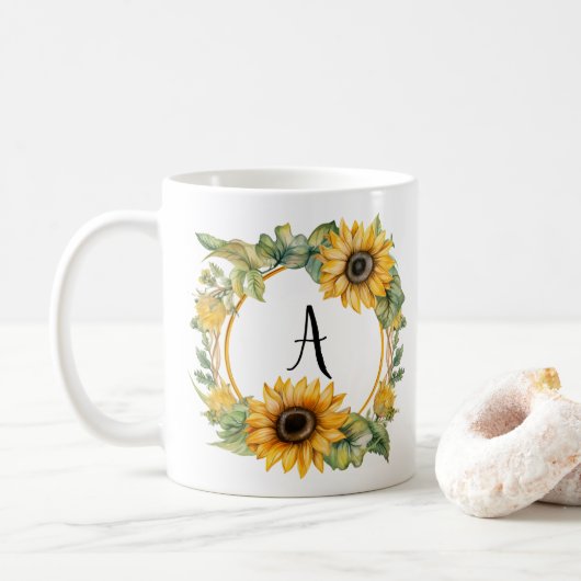Bloemen Mok Gepersonaliseerde Monogram Aangepaste  (Met donut)