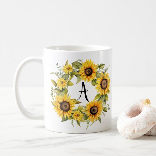 Bloemen Mok Gepersonaliseerde Monogram Aangepaste (Met donut)