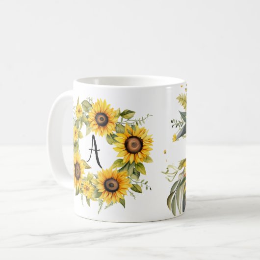 Bloemen Mok Gepersonaliseerde Monogram Aangepaste (Voorkant links)