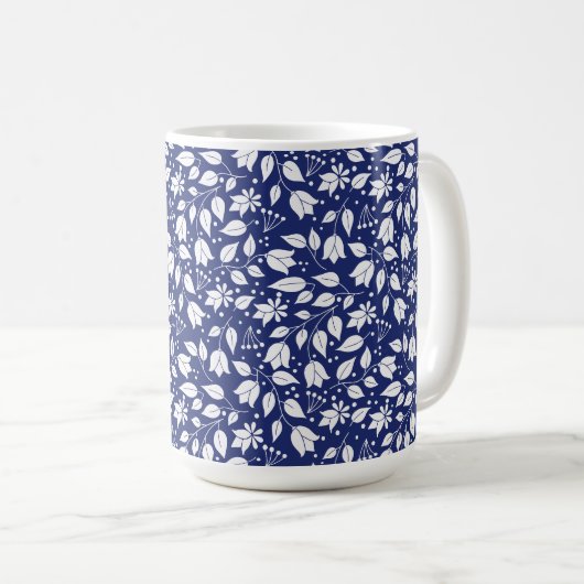 Bloemen Mok in Navy en White (Voorkant rechts)