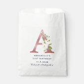 Bloemen Monogram 21e Verjaardag Naam Aangepast Bedankzakje (Voorkant)