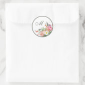 Bloemen Monogram Bruiloft Envelop Afdichtingen Ronde Sticker (Tas)