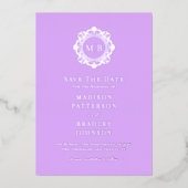 Bloemen Monogram Fotobruiloft Bewaar de datum Folie Uitnodiging (Voorkant)