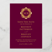  Bloemen Monogram Fotobruiloft Bewaar de datum Folie Uitnodiging (Voorkant)